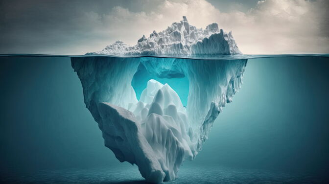 Spitze eines Eisbergs und Tiefe